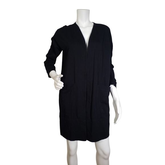 Eileen Fisher Womens Size Small Open Front Sweater 3/4 Sleeve Pockets Black - Picture 1 of 6